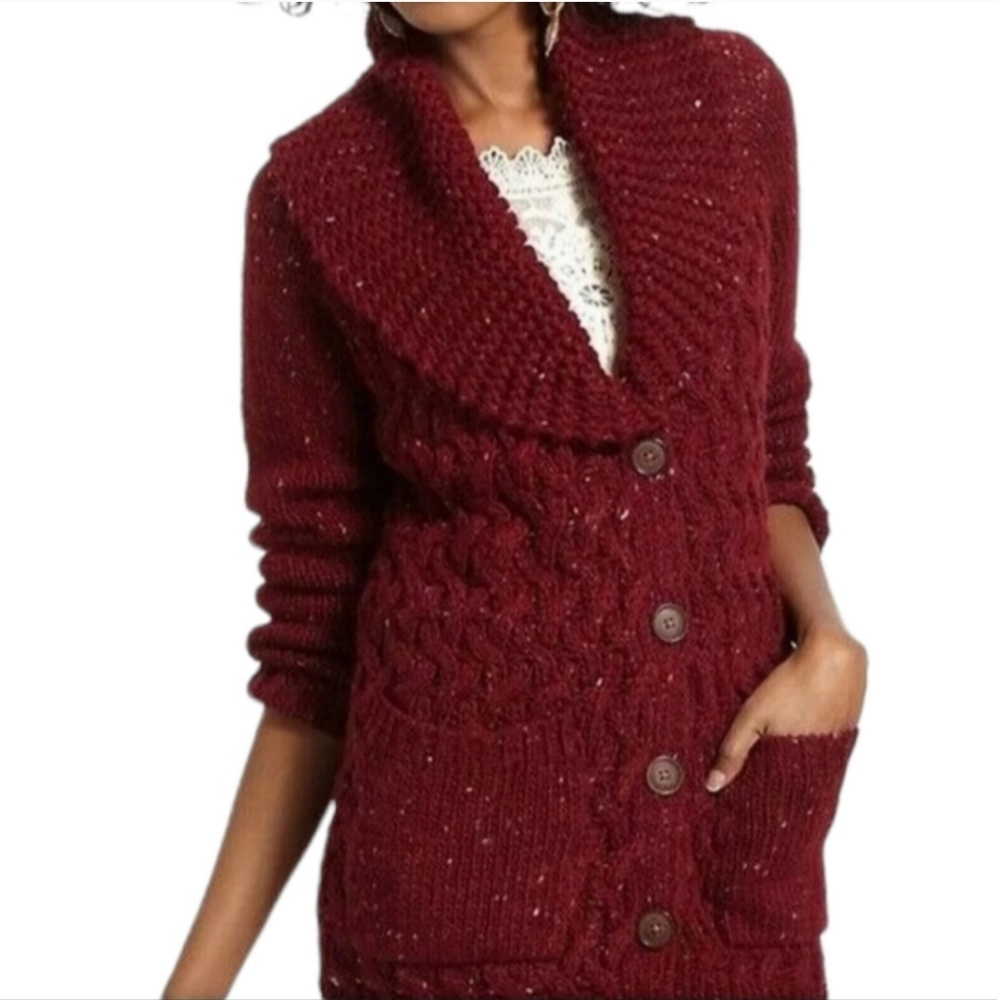 Anthropologie Isabella Sinclair Wool Alpaca Blend Flecked Farfar Cardigan L